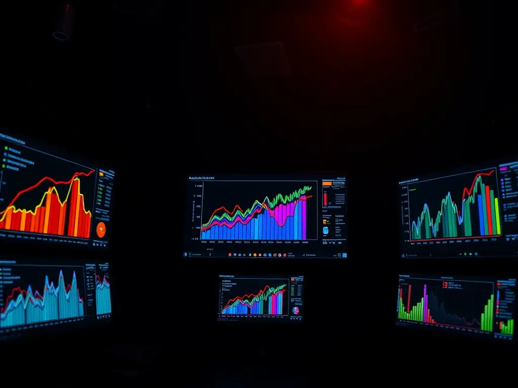 A visual representation of data analytics with graphs and charts derived from user data in a dark workspace.