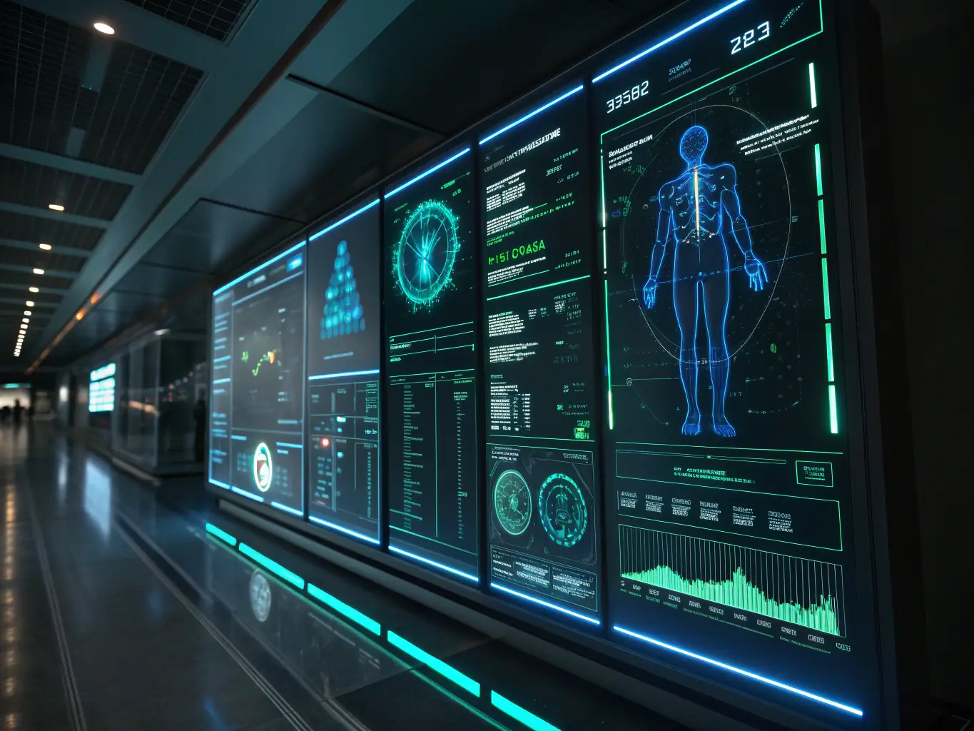 A high-detail image of a stylized blood vessel network with dynamic data overlays, molecular icons, and AI-driven analytics visualizations, illustrating advanced blood pressure and glucose-related monitoring in a premium scientific interface.
